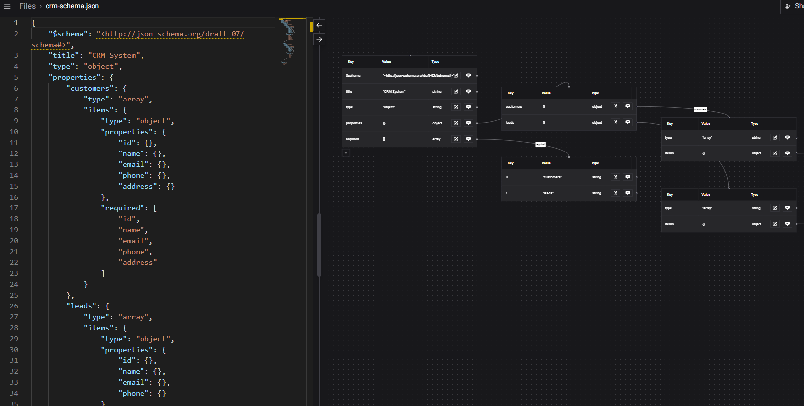 JSON file in Schema Visualizer